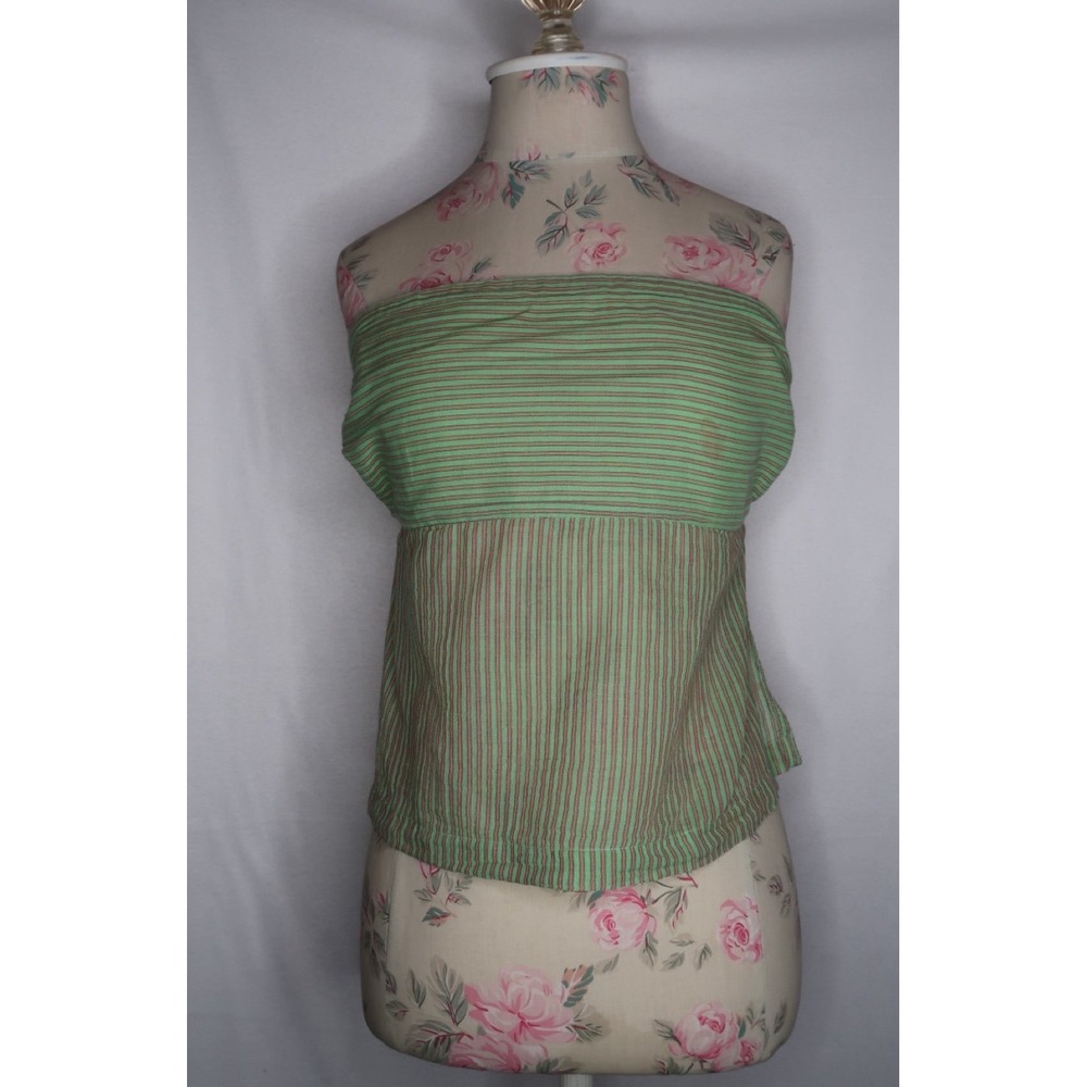 Free People You're A Doll Green Striped Tube Top Scarf Y2K Retro Women's M